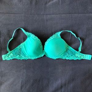 Natori plunge lace bra, turquoise